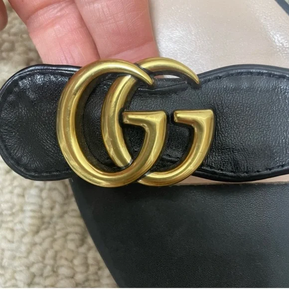 Gucci Marmont Sandals Flat Black Leather Interlocking GG Size 41 - Picture 10 of 15
